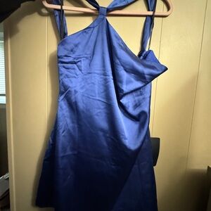 Elegant Royal Blue Satin Halter Dress (lulus)